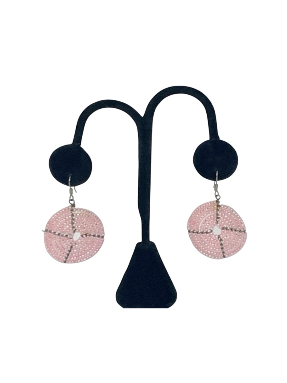 Beaded Spiral Pink & Black Fishhook Dangle Earrings